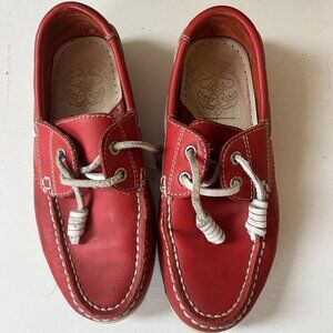 Jimmy Black Women's Red Leather Handmade Boat Loafers Size 35